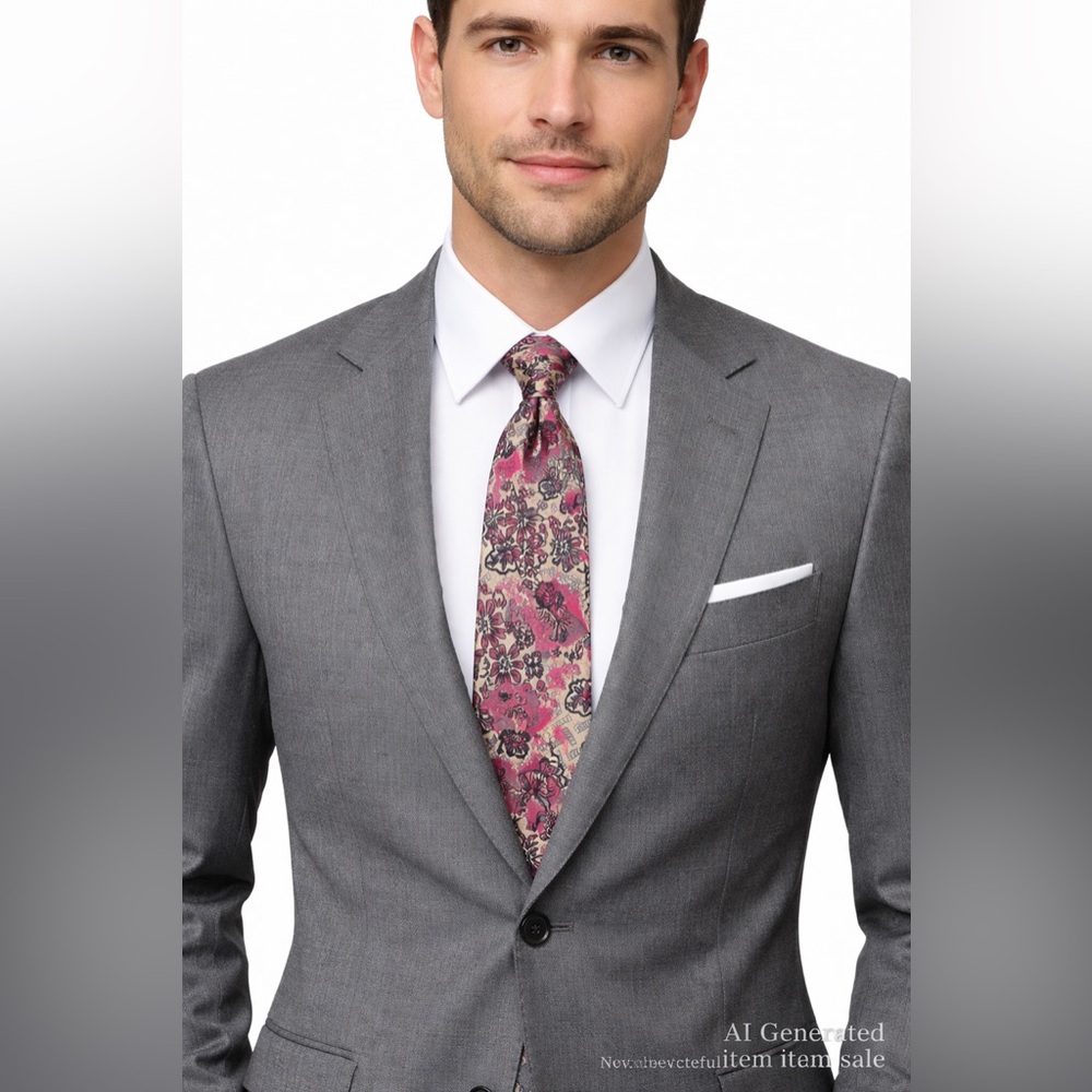 3/$25 Handmade Silk Tie | Floral Artisan Vintage | 60” x 4” Pink Cream